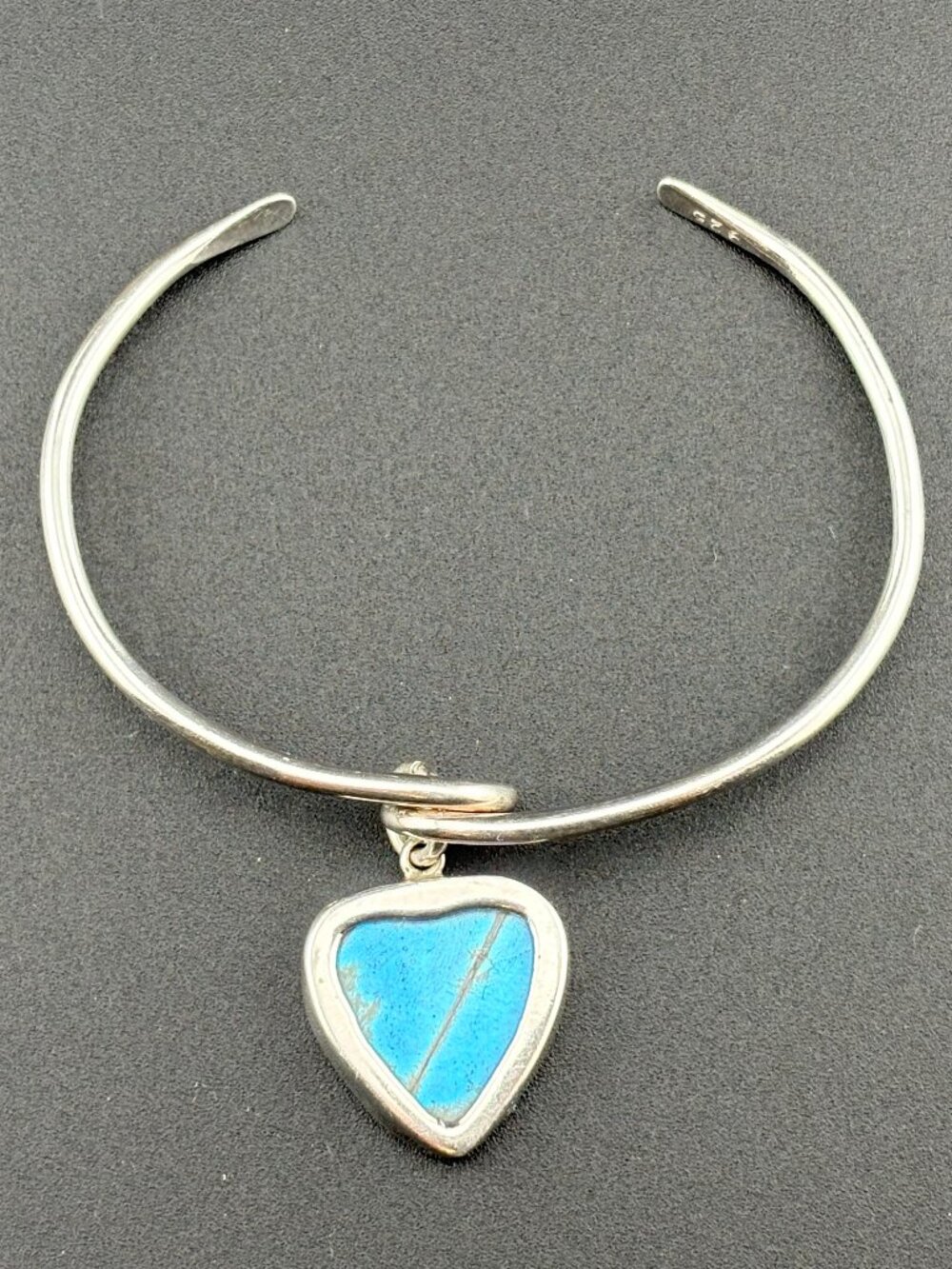 Sterling Silver 2.5" diameter Bracelet Morpho Butterfly Wing Pendant Blue 10g